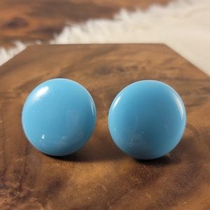 Light Blue Vintage Glass Button Earrings